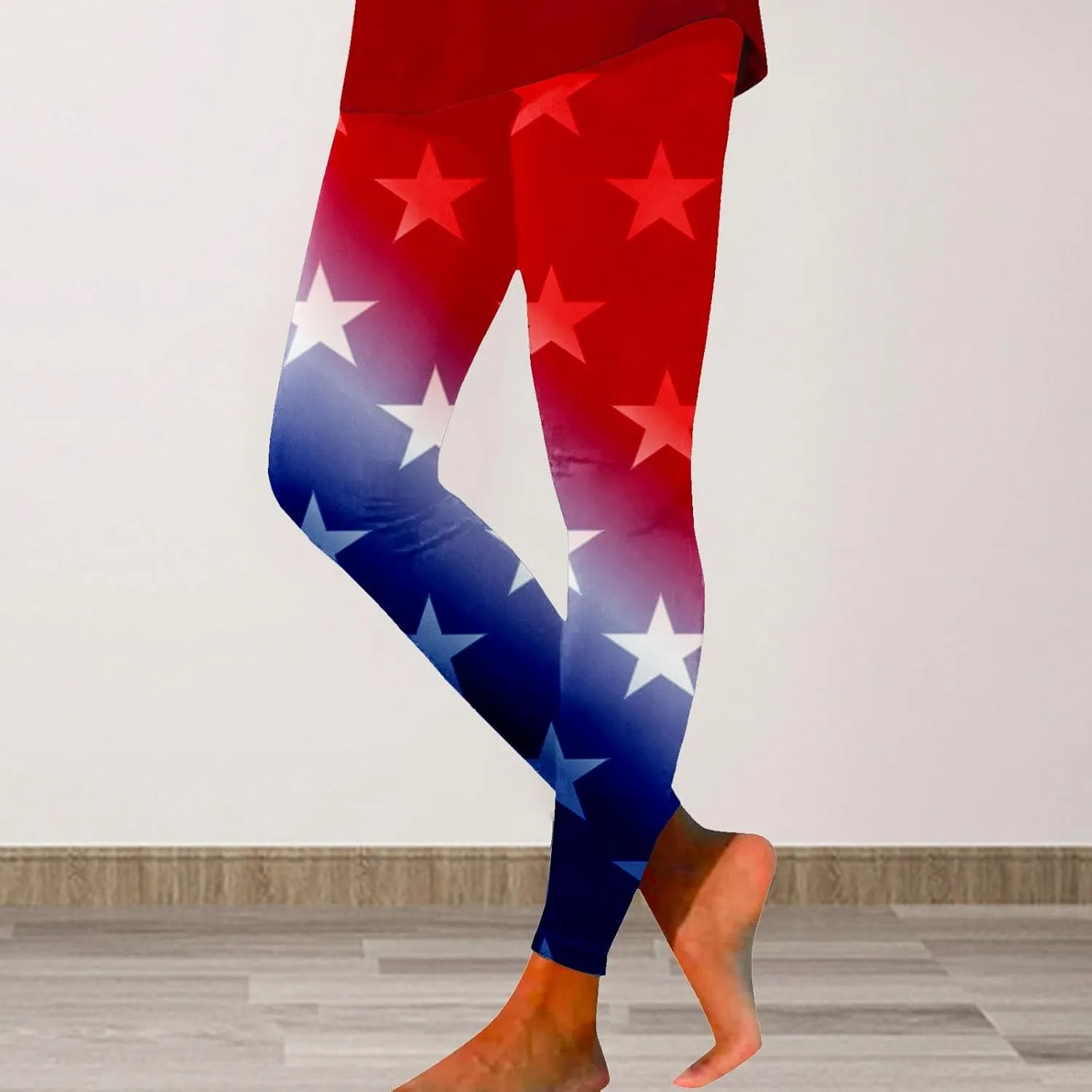 LCMTWX High Waisted Capri Leggings for Women Fourth of July American Flag Patterned Compression Tights Women USA Flag para