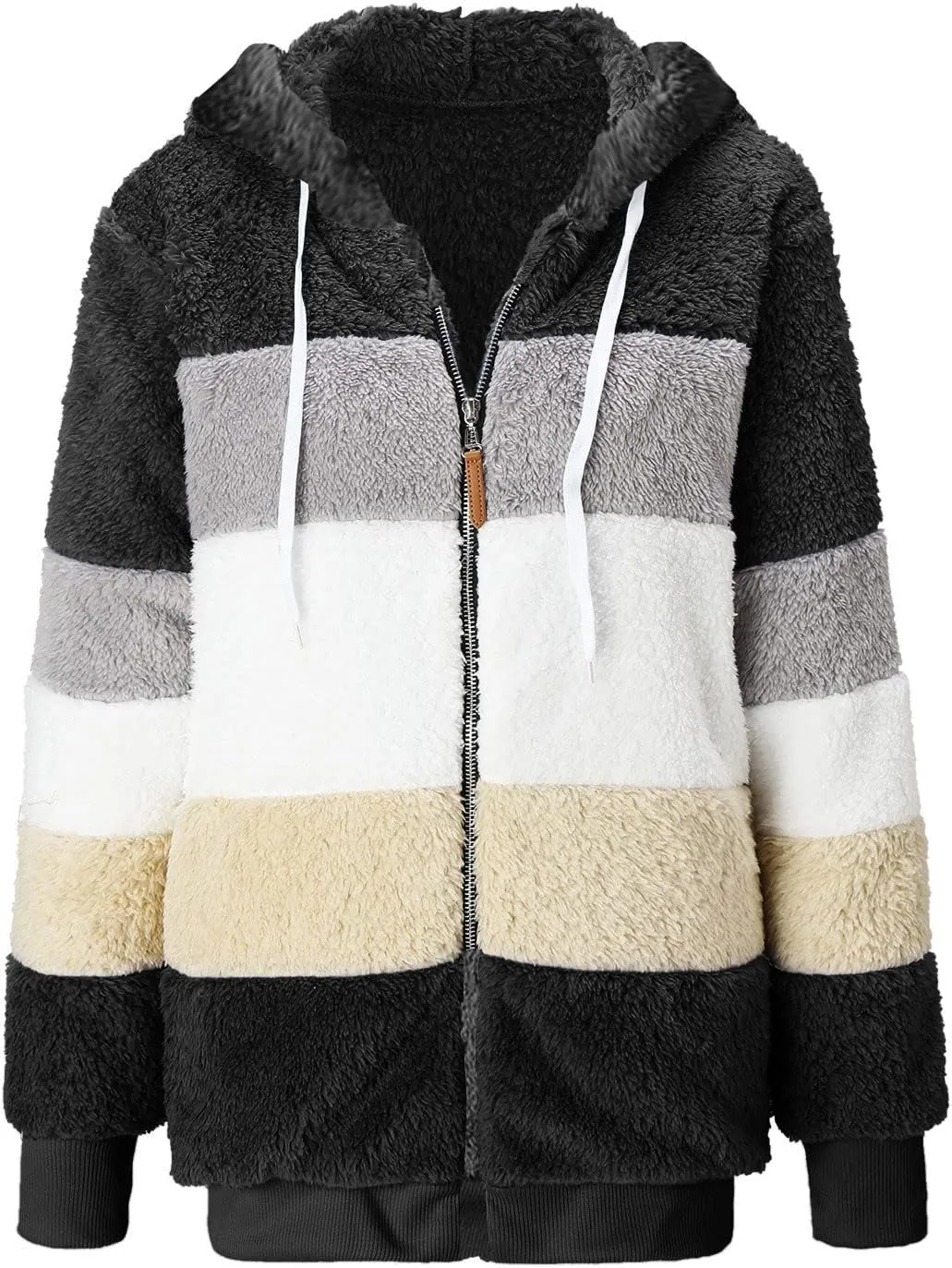 LCMTWX Womens Winter Jacket Coats Solid Color Artificial Wool Zipper Drawstring Long-Sleeved Thermal Sweatshirt Outerwear