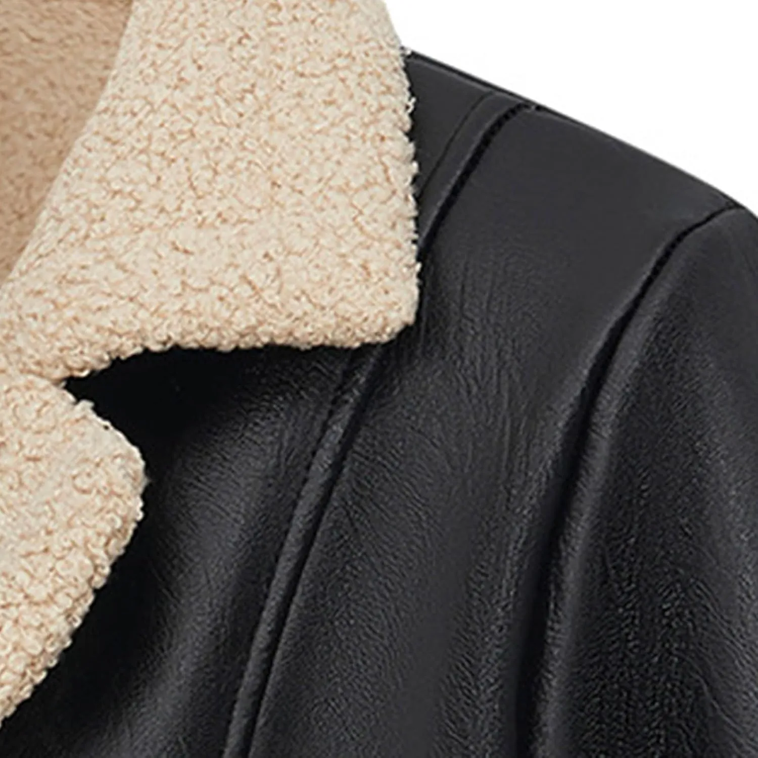Leather Bomber Jacket Women Faux Shearling Jacket Fleece Sherpa Lined Winter Jacket PU Biker Coats Motorcycle Jacket