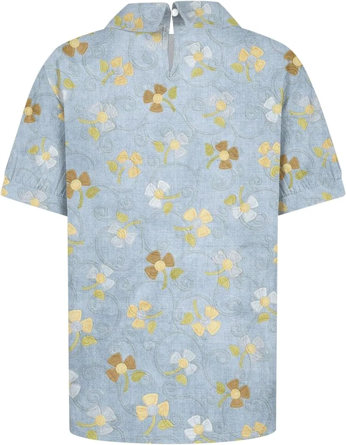 Linen Blouses for Women Dressy Casual Lapel Collar Shirts Retro Cute Floral Print Tee Loose Short Sleeve Boho Blouses