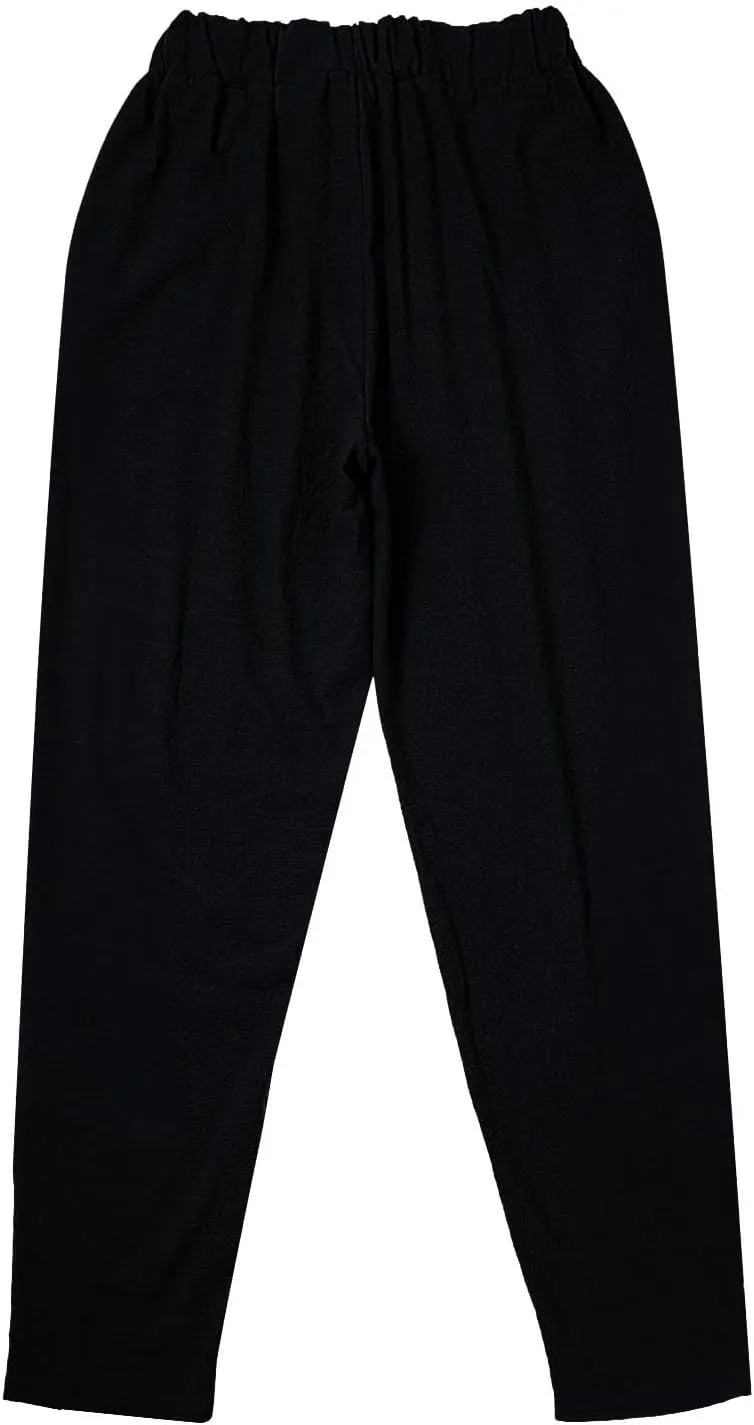 Linen Pants Women Side Cutout Elastic High Waisted Straight Leg Pants Relaxed Fit Beach Trousers with Pockets