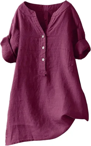 Linen Shirt for Women Breathable Tops Loose Crewneck Tops Womens Daily t Shirts Summer Shirts for Women 2025
