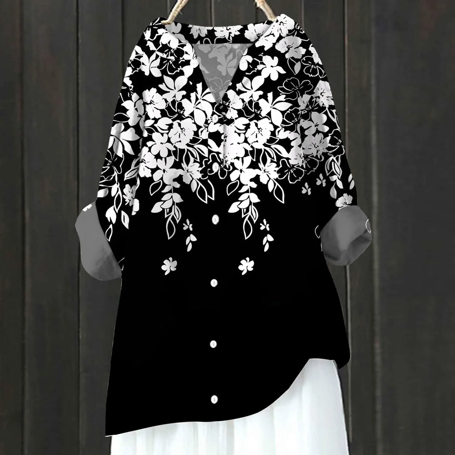 Linen Shirt Womens Roll Half Sleeve Button-up Casual Dress Front Floral Graphic Chic Shirt Aesthetics Elegant Blouse