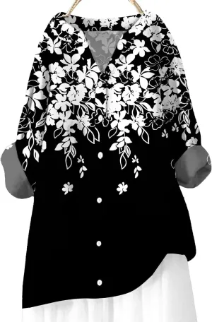 Linen Shirt Womens Roll Half Sleeve Button-up Casual Dress Front Floral Graphic Chic Shirt Aesthetics Elegant Blouse