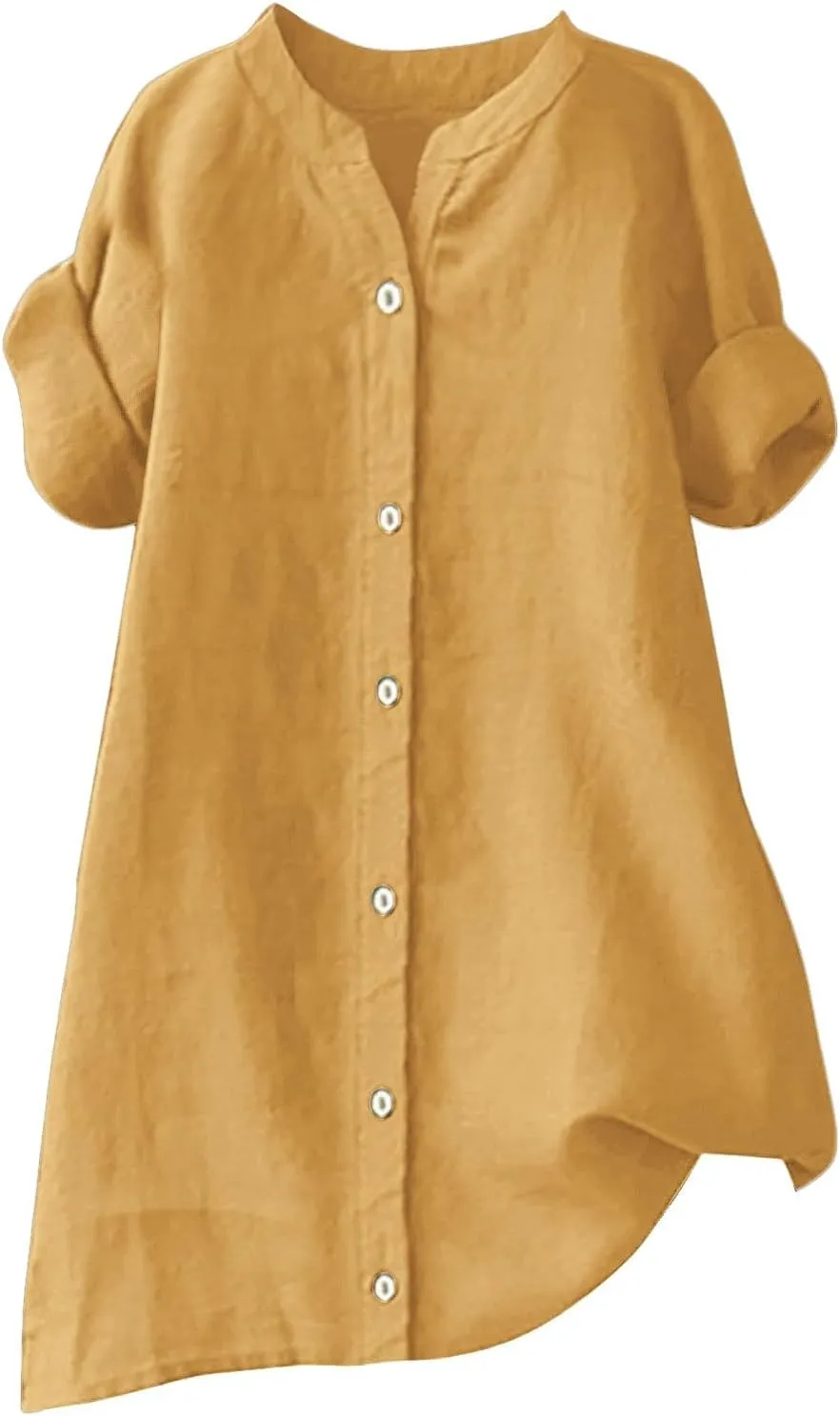 Linen Shirts for Women Button Down Shirts Short Sleeve Cotton Collared V Neck Solid Casual Blouses with Pocket
