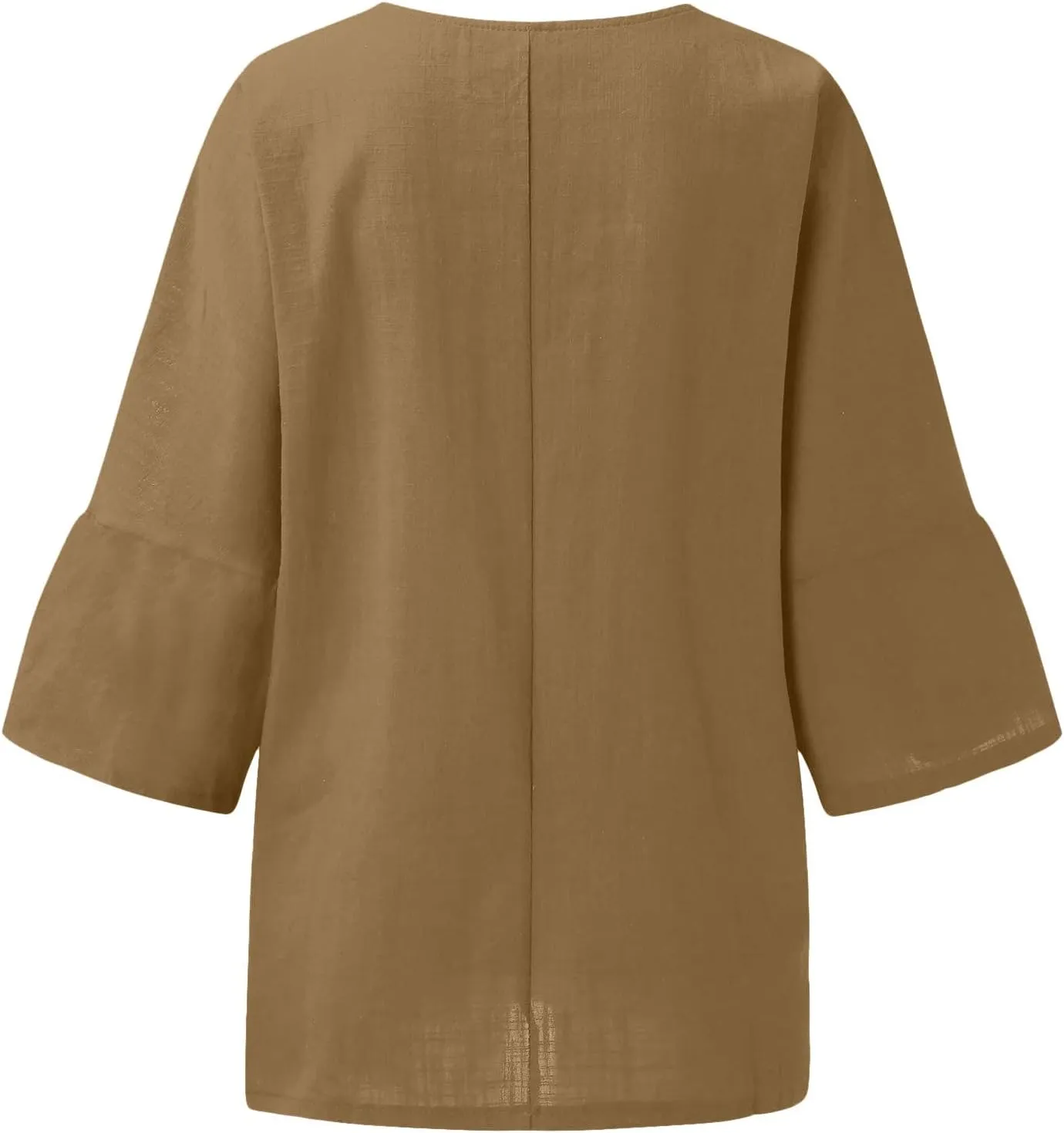 Linen Shirts for Women Casual Loose Fit Summer 3/4 Sleeve Linen Tops v Neck Three-Quarter Sleeve Solid Blouse