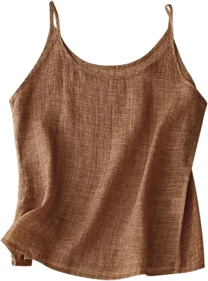 Linen Tank Tops for Women Loose Fit Spaghetti Strap Shirts Summer Casual Sleeveless Cami Tanks Flowy Camisole Tops