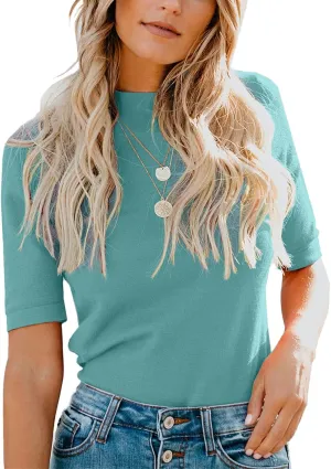 LIYOHON Womens Tops Dressy Casual Mock Turtleneck Business Short Sleeve T Shirts Going Out Tops 2025