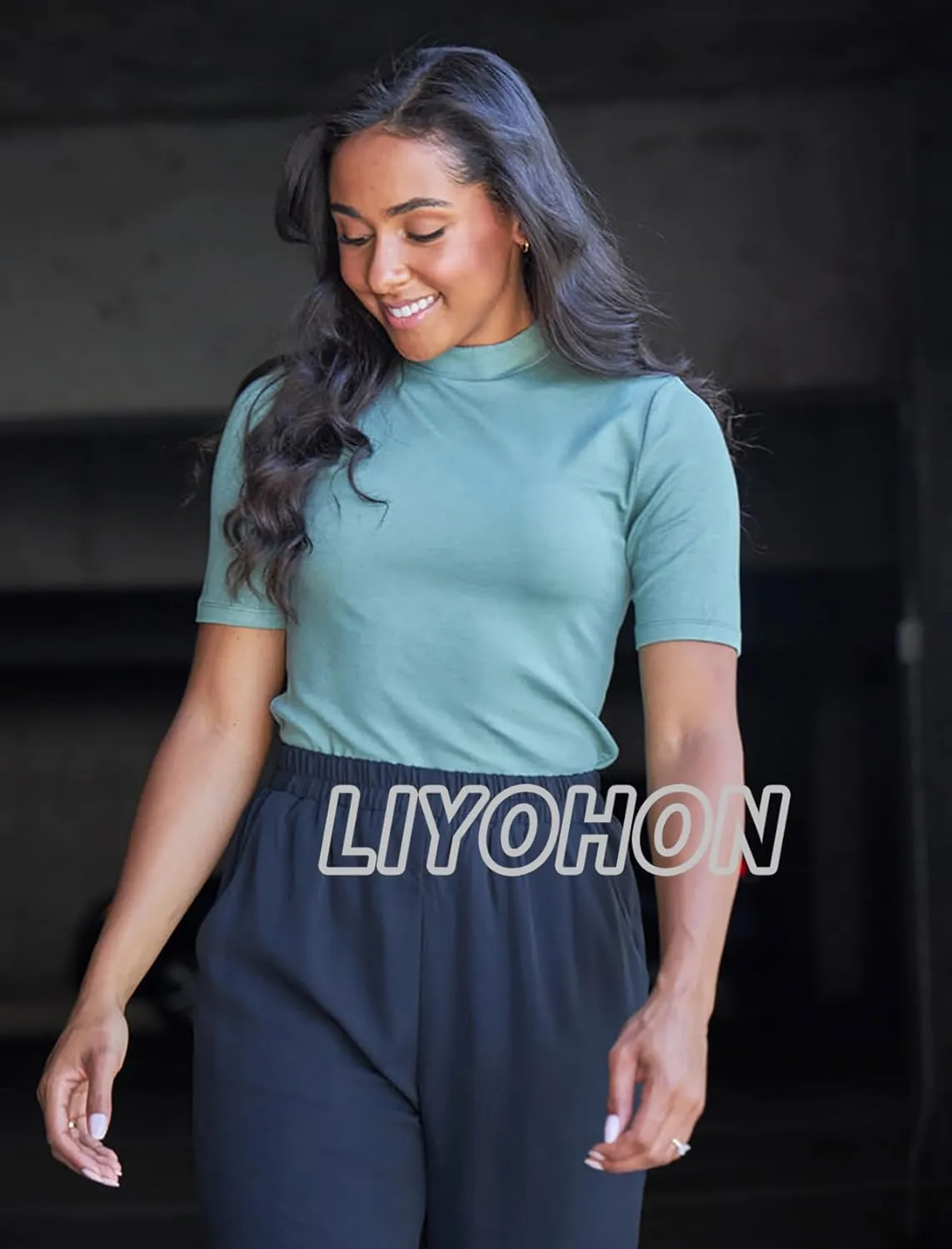 LIYOHON Womens Tops Dressy Casual Mock Turtleneck Business Short Sleeve T Shirts Going Out Tops 2025