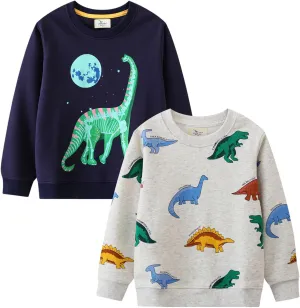 LOKTARC 2 Pack Toddler Boys Sweatshirts Patterned Long Sleeve Pullover Crewneck Tops Shirts