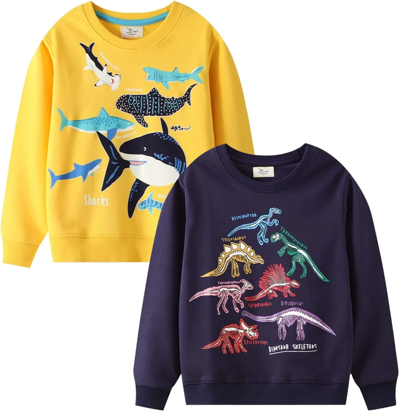 LOKTARC 2 Pack Toddler Boys Sweatshirts Patterned Long Sleeve Pullover Crewneck Tops Shirts