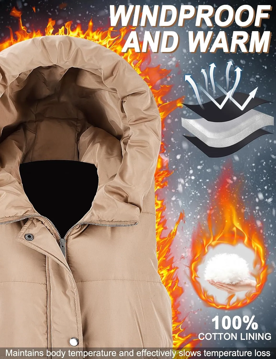 Long Puffer Vest Women Quilted Hooded Vest Zip Up Sleeveless Vests Outerwear Padded Jacket Warm Winter Coat 2024