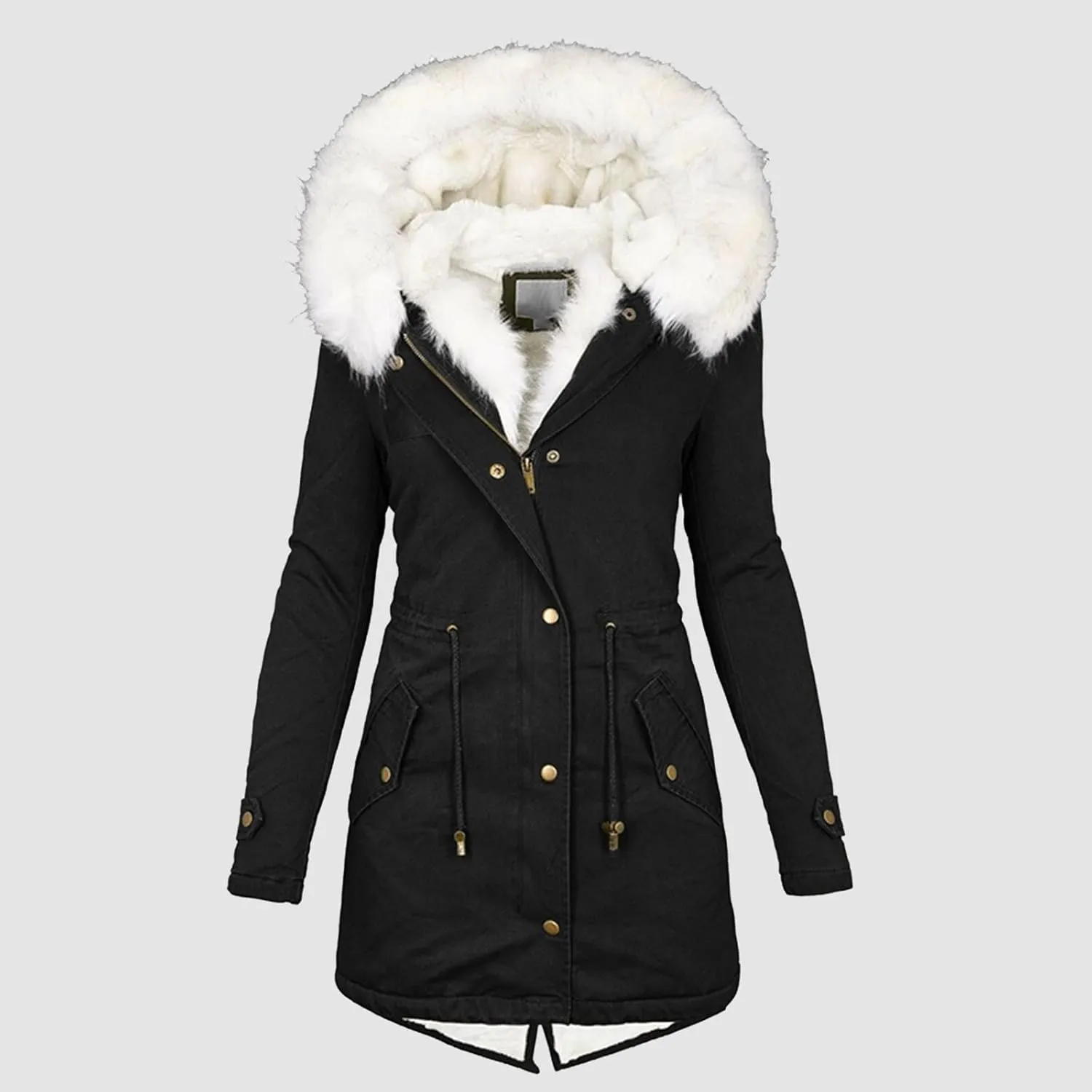 Long Winter Coat with Hood Slim Casual Thicker Fashion Women'S Coat Long Sleeve Full Zip Womens Clothing Black