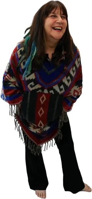 Luxury Himalayan Ponchos | Multicolored Poncho with Intricate Geometric Pattern | Adjustable Hoodie and Big Pockets | Warm, Comfortable | Unisex One Size | Handmade in Nepal | Eco-Friendly & Organic
