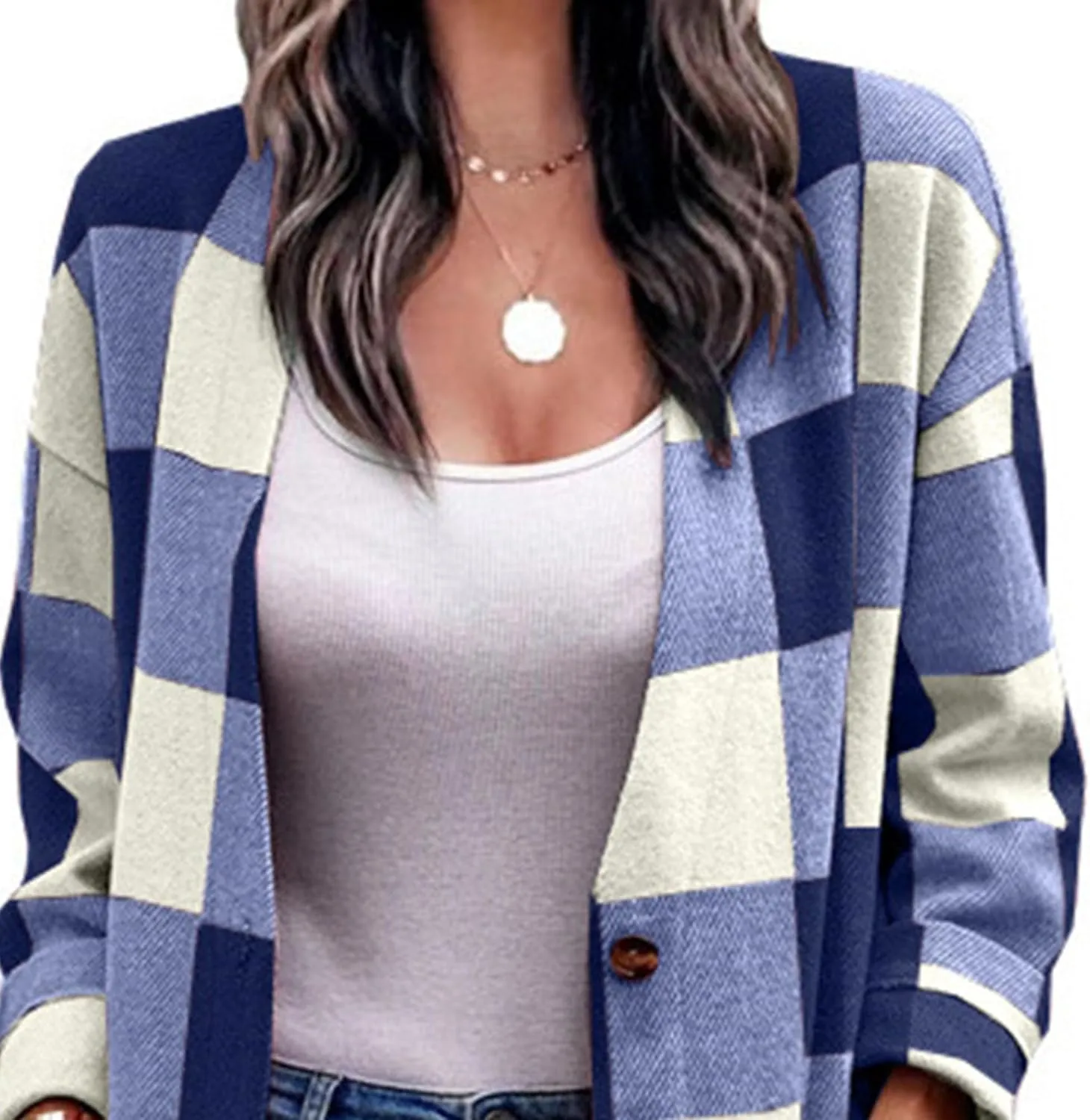 Maiyifu-GJ Women's Casual Flannel Plaid Long Jacket Spring Fall Button Wool Blend Trench Coat Long Sleeve Cardigan Sweaters