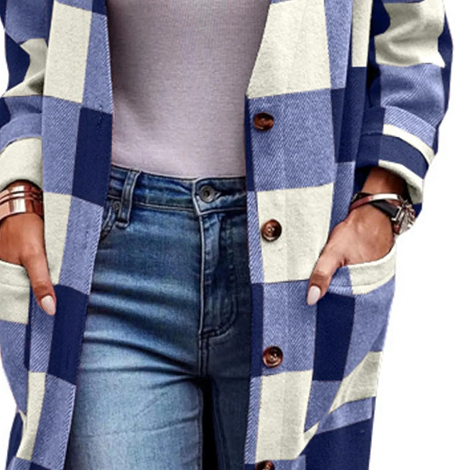 Maiyifu-GJ Women's Casual Flannel Plaid Long Jacket Spring Fall Button Wool Blend Trench Coat Long Sleeve Cardigan Sweaters
