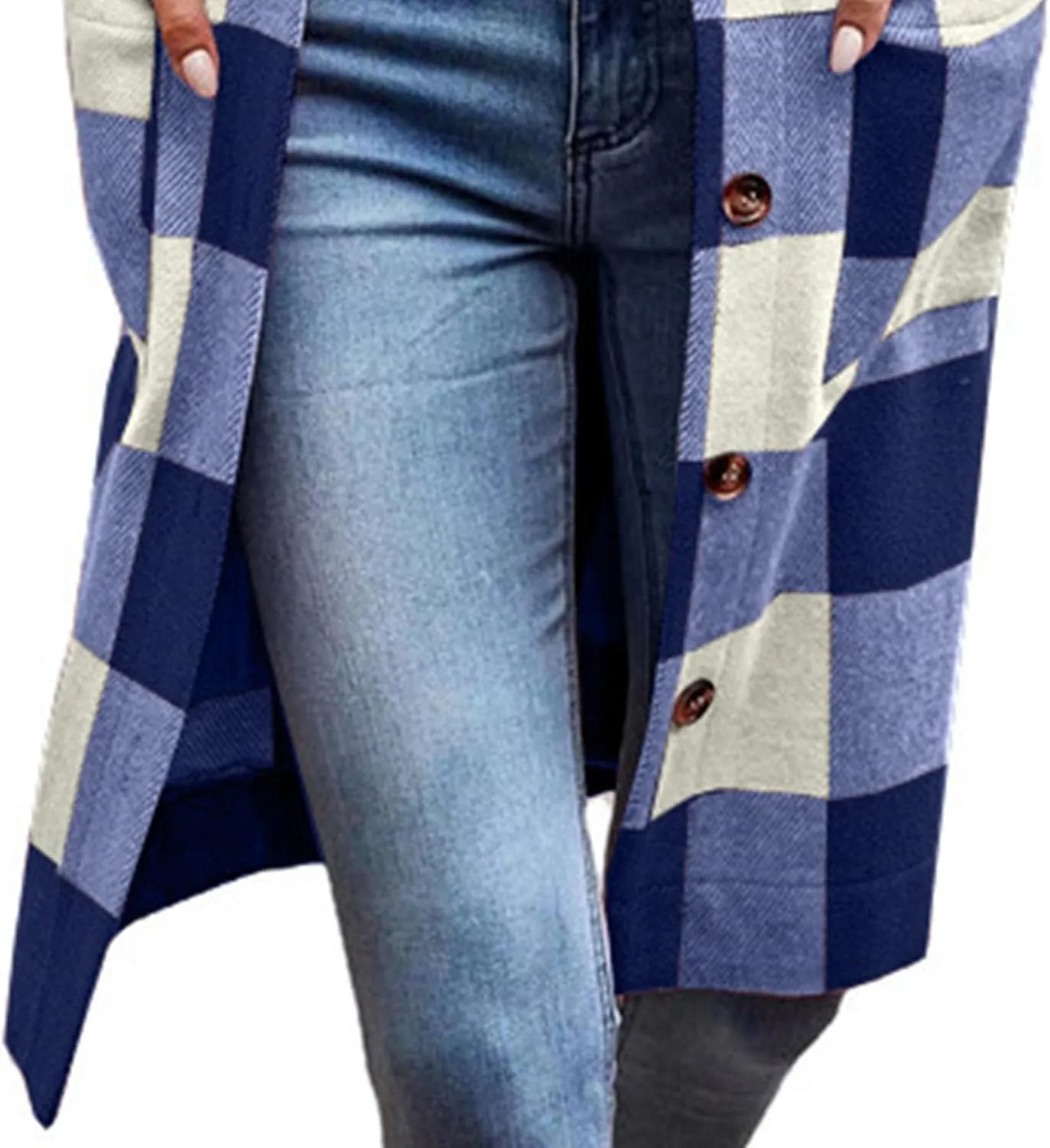 Maiyifu-GJ Women's Casual Flannel Plaid Long Jacket Spring Fall Button Wool Blend Trench Coat Long Sleeve Cardigan Sweaters