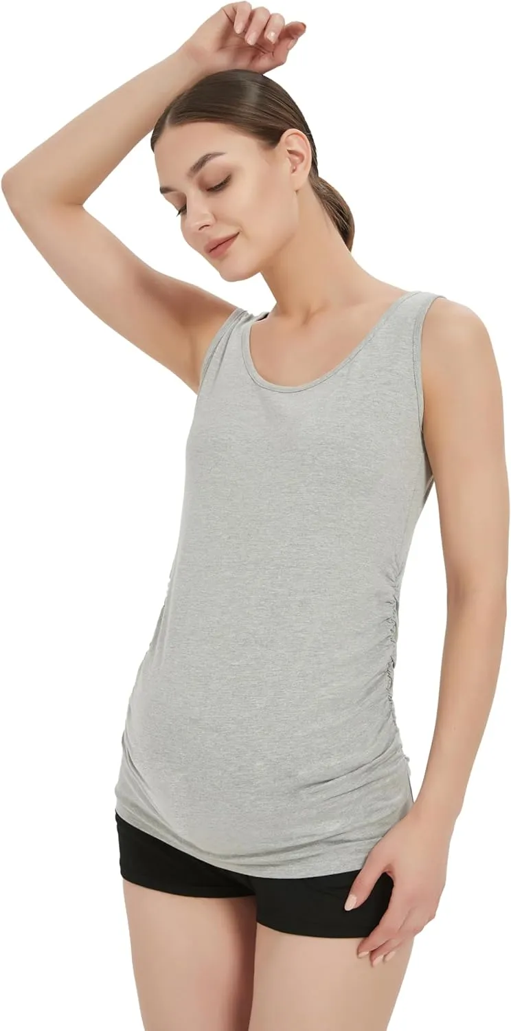 Maternity Tank Top for Women Cotton Comfy SleevelessYoga Workout Pregnancy Basic Vest Athletic Mama Clothes