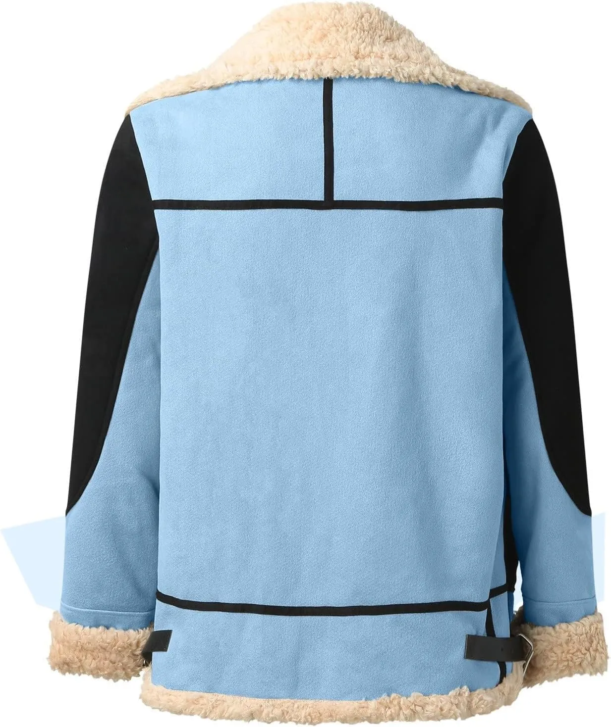 Men Colorblock Faux Fur Leather Jackets Sherpa Fleece Lined Open Front Lapel Trench Coat Winter Warm Outwears