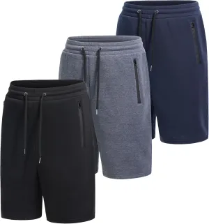 Mens Athletic Shorts 3 Pack Woven Dry Fit Gym Shorts with Zipper Pockets Drawstring for Activewear