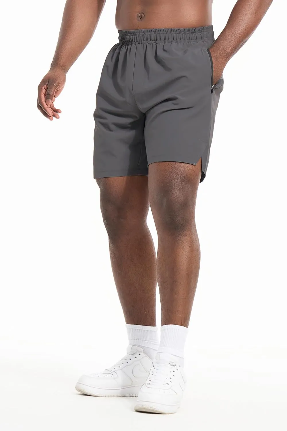 Mens Athletic Shorts 3 Pack Woven Dry Fit Gym Shorts with Zipper Pockets Drawstring for Activewear