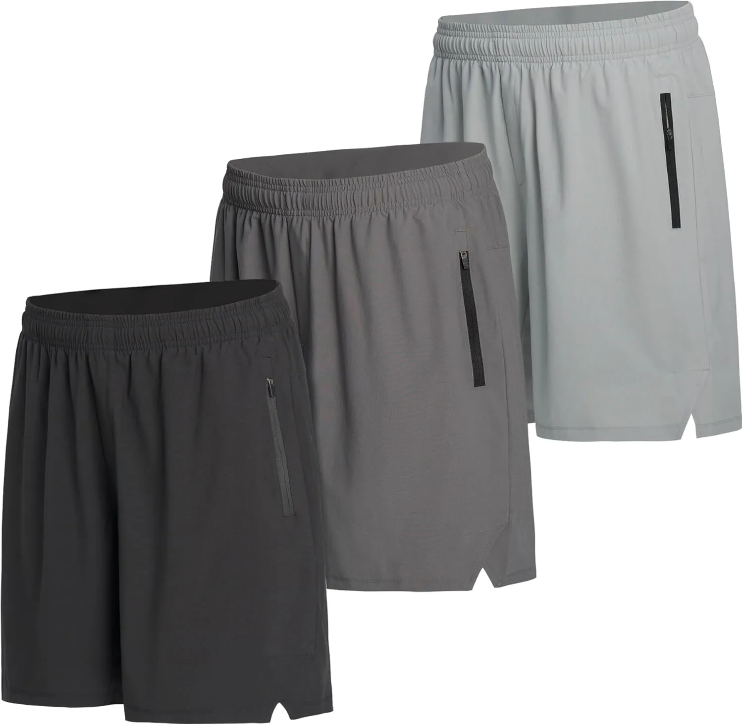 Mens Athletic Shorts 3 Pack Woven Dry Fit Gym Shorts with Zipper Pockets Drawstring for Activewear