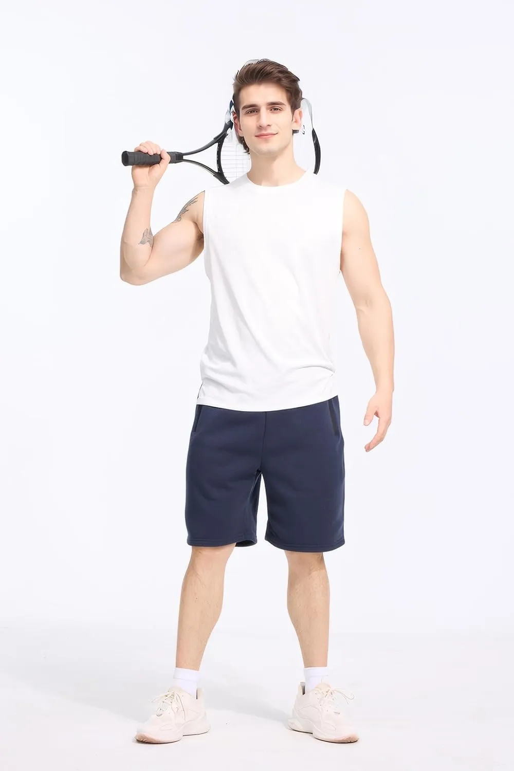 Mens Athletic Shorts 3 Pack Woven Dry Fit Gym Shorts with Zipper Pockets Drawstring for Activewear