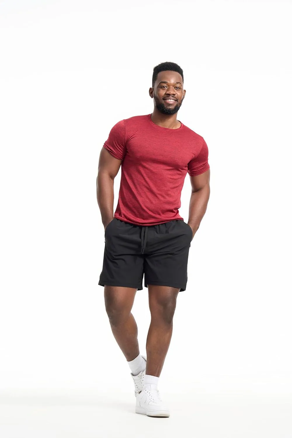 Mens Athletic Shorts 3 Pack Woven Dry Fit Gym Shorts with Zipper Pockets Drawstring for Activewear