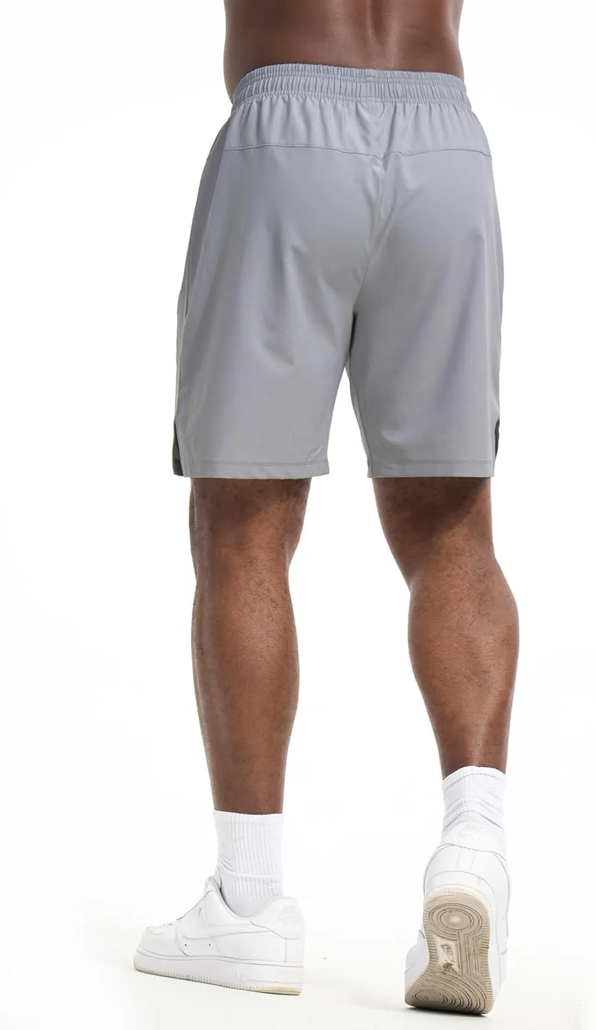 Mens Athletic Shorts 3 Pack Woven Dry Fit Gym Shorts with Zipper Pockets Drawstring for Activewear