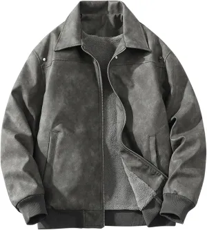 Mens Bomber Jacket Cozy Sherpa Lined Winter Jackets Coats Lapel Full-Zip Insulated Water Outerwear Plus Size Shacket