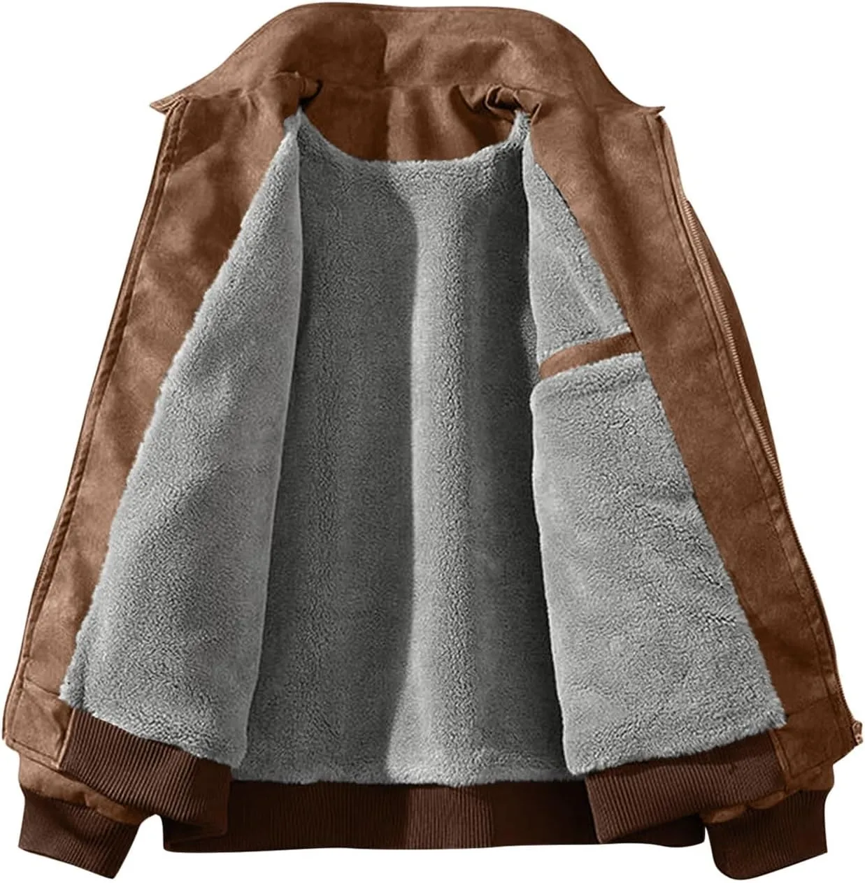 Mens Bomber Jacket Cozy Sherpa Lined Winter Jackets Coats Lapel Full-Zip Insulated Water Outerwear Plus Size Shacket