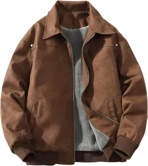 Mens Bomber Jacket Cozy Sherpa Lined Winter Jackets Coats Lapel Full-Zip Insulated Water Outerwear Plus Size Shacket