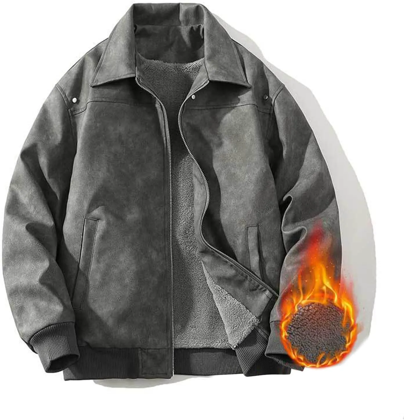 Mens Bomber Jacket Cozy Sherpa Lined Winter Jackets Coats Lapel Full-Zip Insulated Water Outerwear Plus Size Shacket