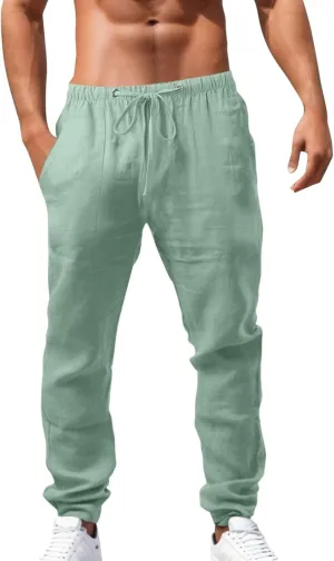 Men's Casual Dress Pants Elastic Waist Sweatpants Sports Long Pant Joggers Summer Trousers with Pockets Skinny Chinos Mens Activewear Leggings