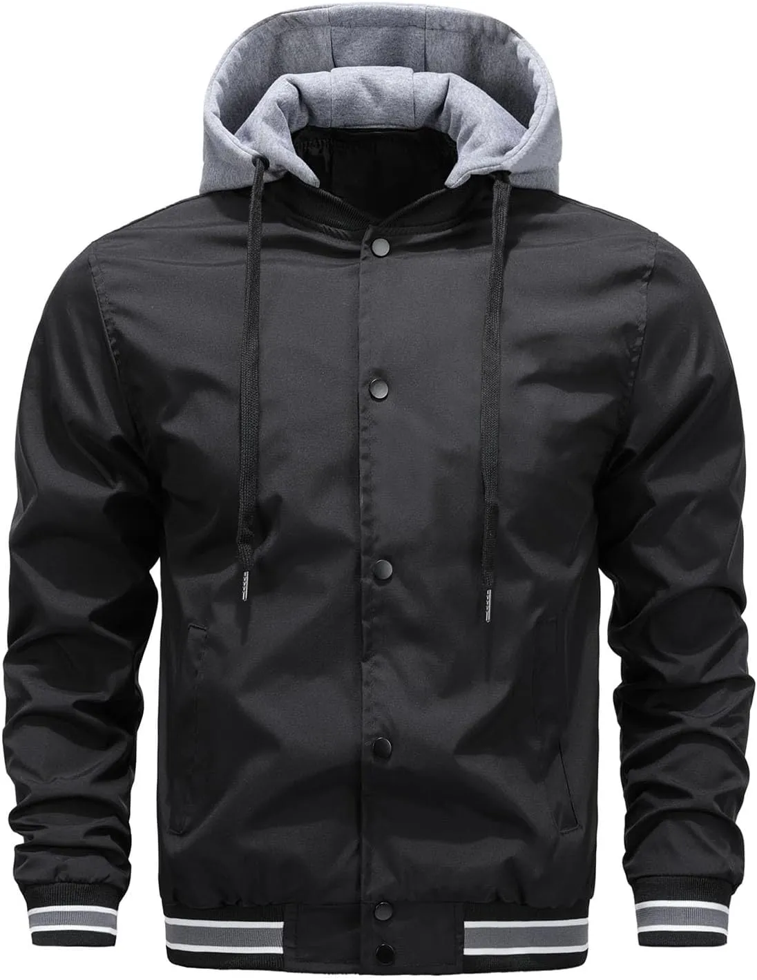 Men's Colorblock Hoodie Fashion Jacket Casual Button Down Long Sleeve Lightweight Regular Fit Hooded Shacket Jackets