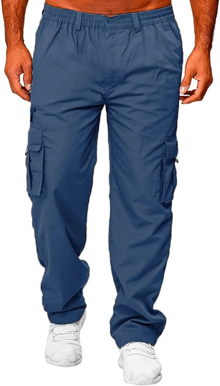 Mens Fashion Joggers Sweatpants Multi Woven Pocket Foot Rope Solid Pants Street Cargo Yoga Athletic Lounge Trousers