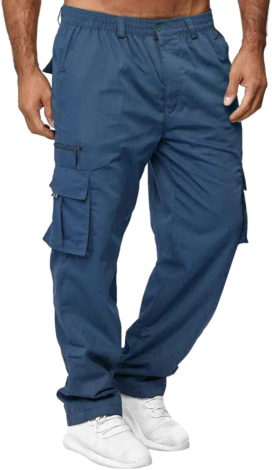 Mens Fashion Joggers Sweatpants Multi Woven Pocket Foot Rope Solid Pants Street Cargo Yoga Athletic Lounge Trousers