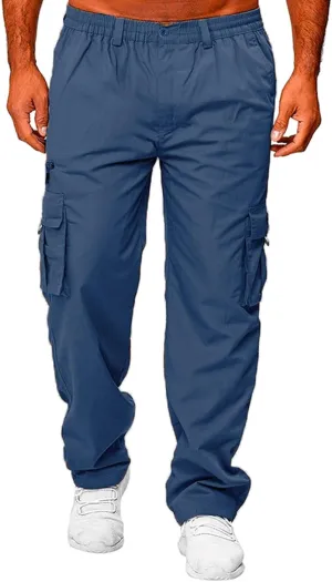 Mens Fashion Joggers Sweatpants Multi Woven Pocket Foot Rope Solid Pants Street Cargo Yoga Athletic Lounge Trousers