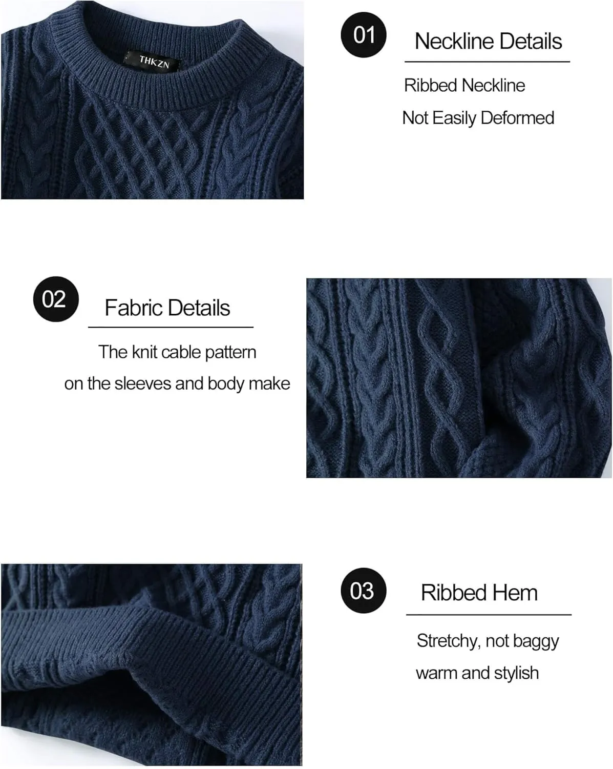 Men's Knit Sweater Crewneck Loose Fit Casual Twist Patterned Textured Long Sleeve Cable Knitted Pullover