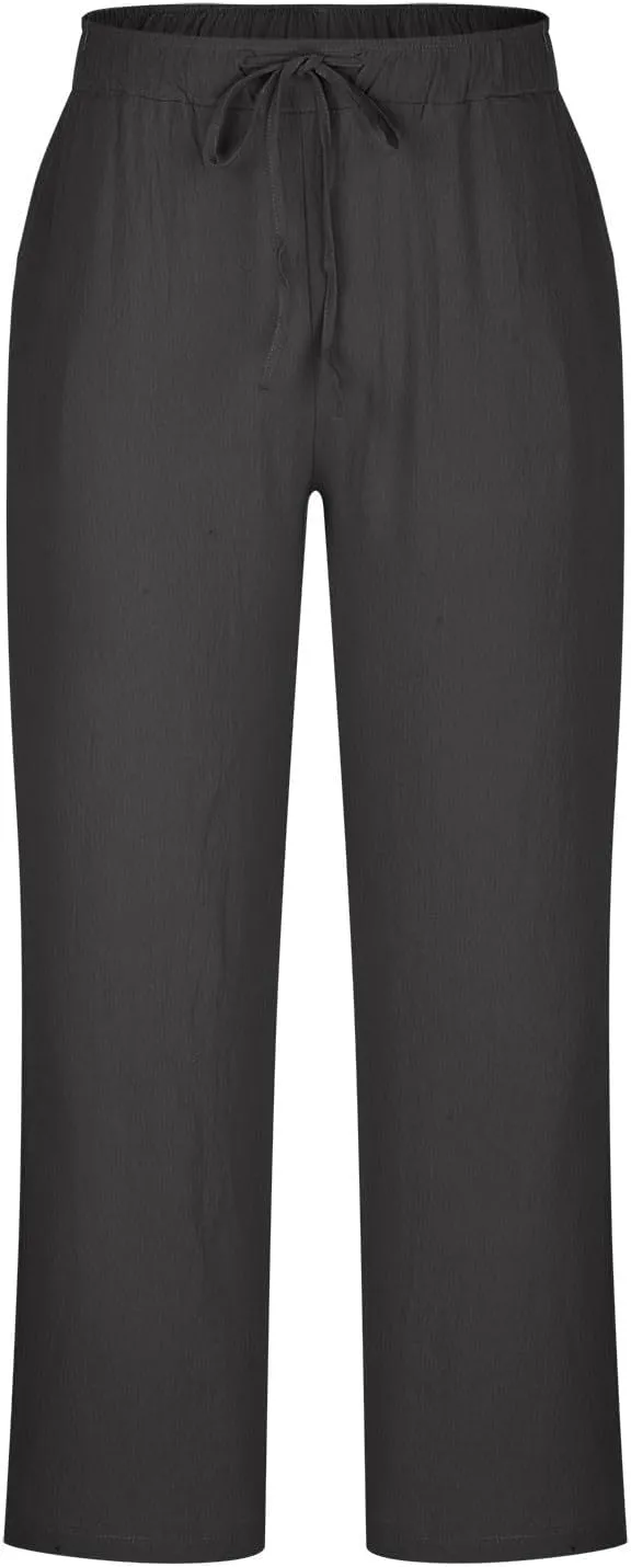 Mens Linen Harem Drawstring Pants Casual Elastic Waist Lightweight Trouser Hippie Loose Wide Leg Pants with Pocket