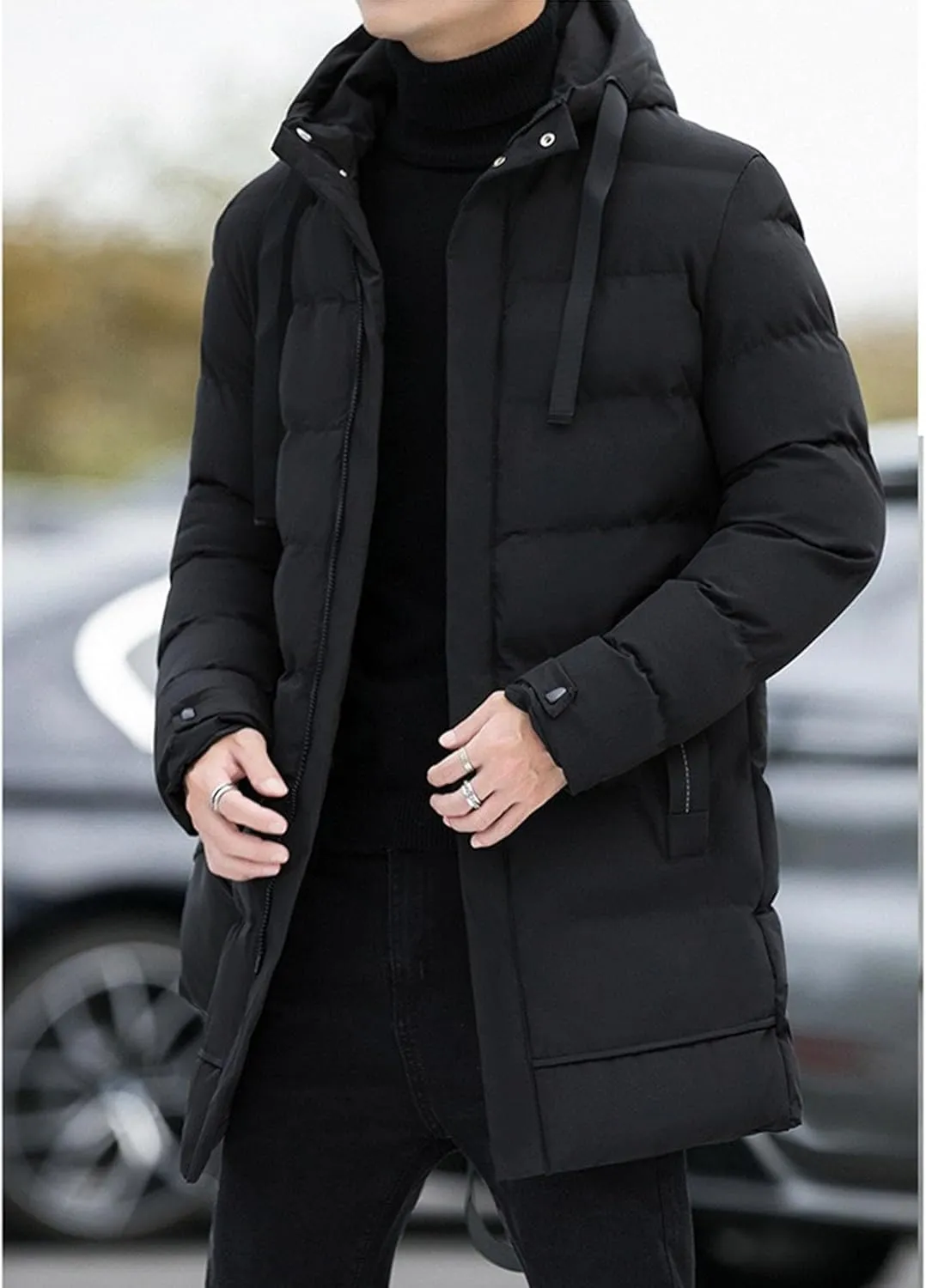 Men’s Long Winter Padded Parka Jackets Warm Windproof Down Coats Thickened Quilted Puffer Jacket Winter Outerwear