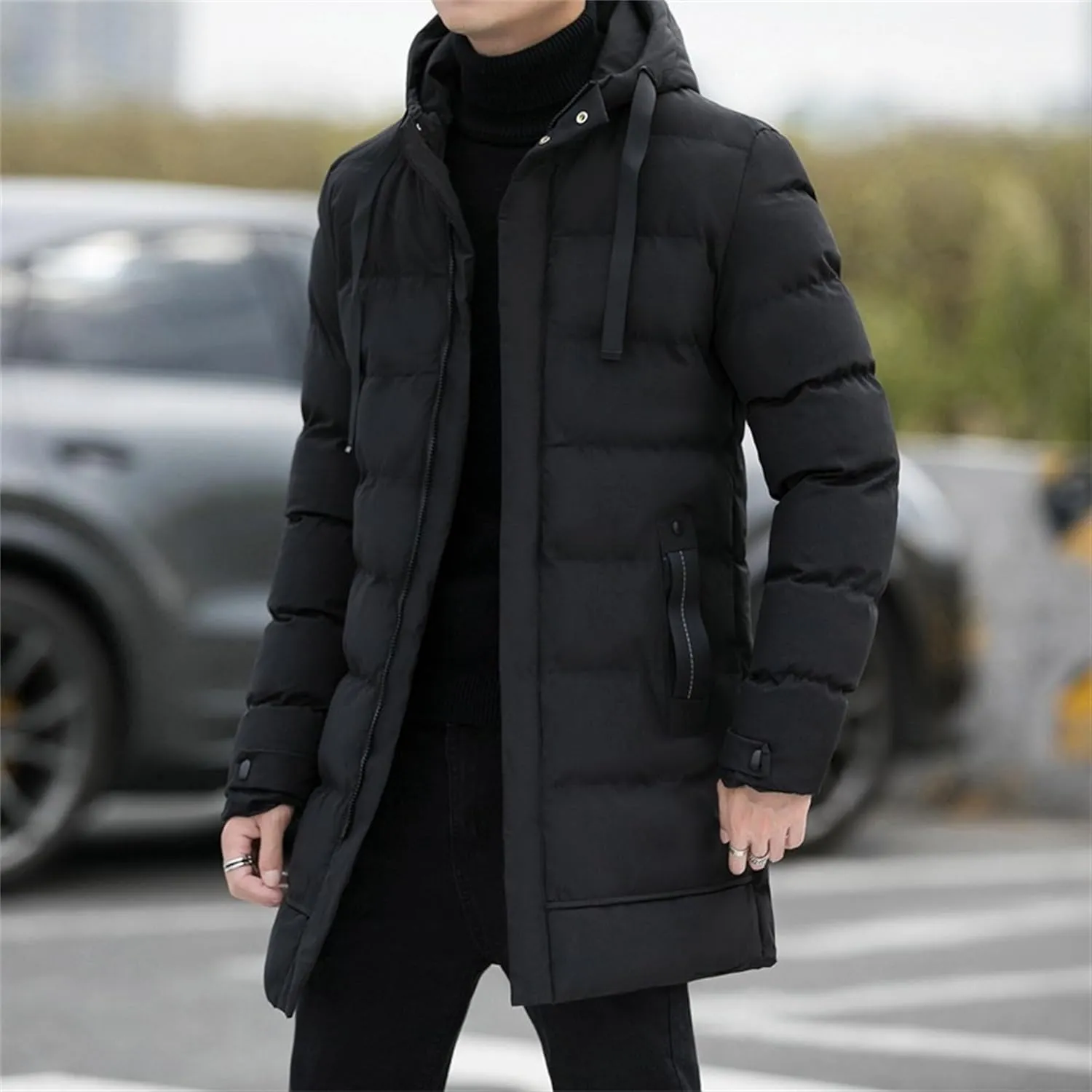 Men’s Long Winter Padded Parka Jackets Warm Windproof Down Coats Thickened Quilted Puffer Jacket Winter Outerwear