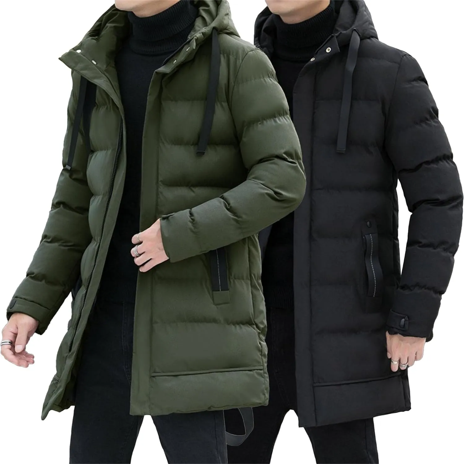 Men’s Long Winter Padded Parka Jackets Warm Windproof Down Coats Thickened Quilted Puffer Jacket Winter Outerwear