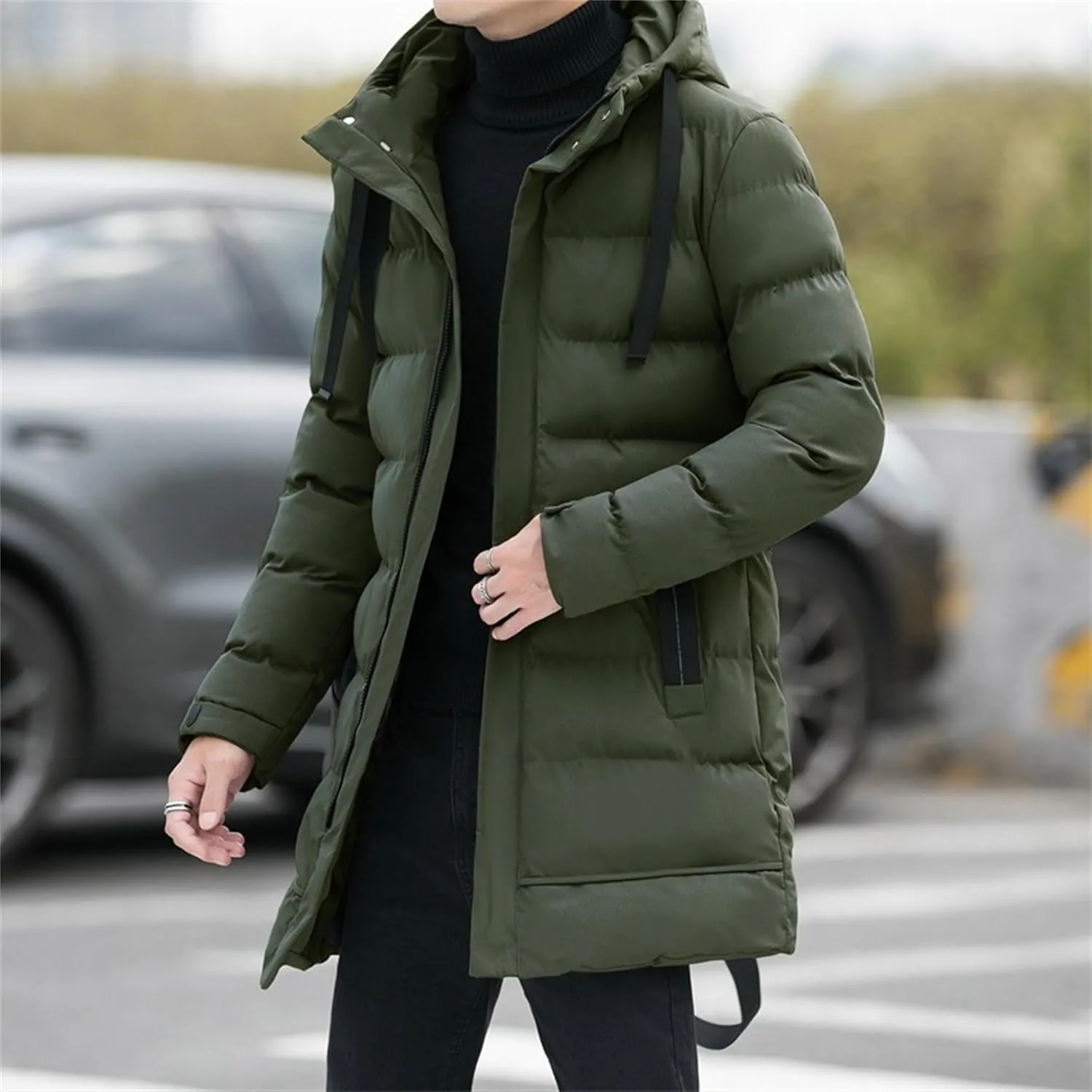 Men’s Long Winter Padded Parka Jackets Warm Windproof Down Coats Thickened Quilted Puffer Jacket Winter Outerwear