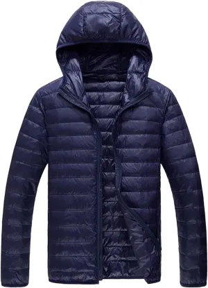 Mens Packable Hoodies Down Puffer Jacket Zip Up Lightweight Winter Puffy Coats for Outdoors Snow Ski Hiking Travel