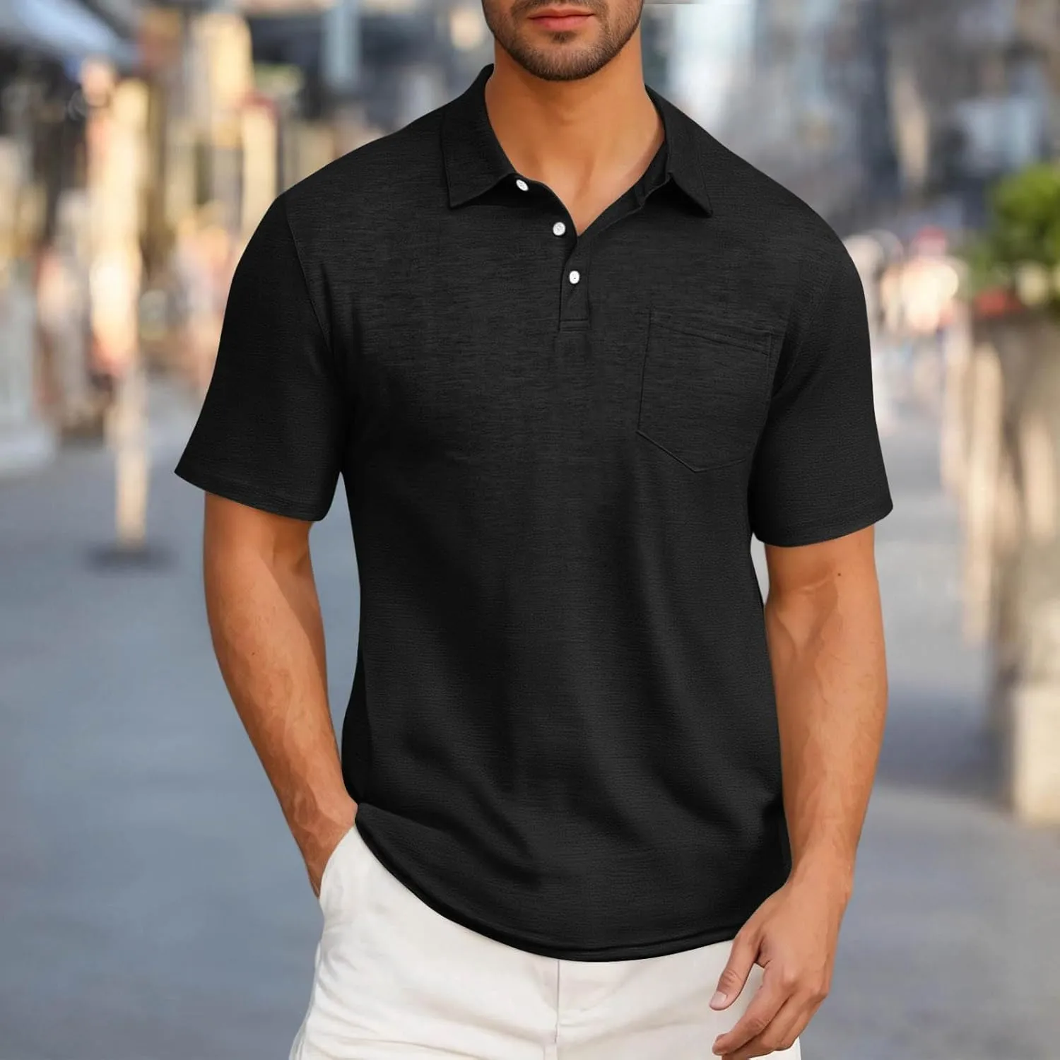 Mens Pique Polo Shirts Quick Dry Short Sleeve Golf T Shirt Summer Casual Thin Moisture Wicking Workout Athletic Tops