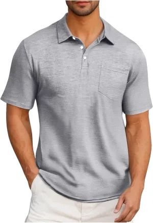 Mens Pique Polo Shirts Quick Dry Short Sleeve Golf T Shirt Summer Casual Thin Moisture Wicking Workout Athletic Tops