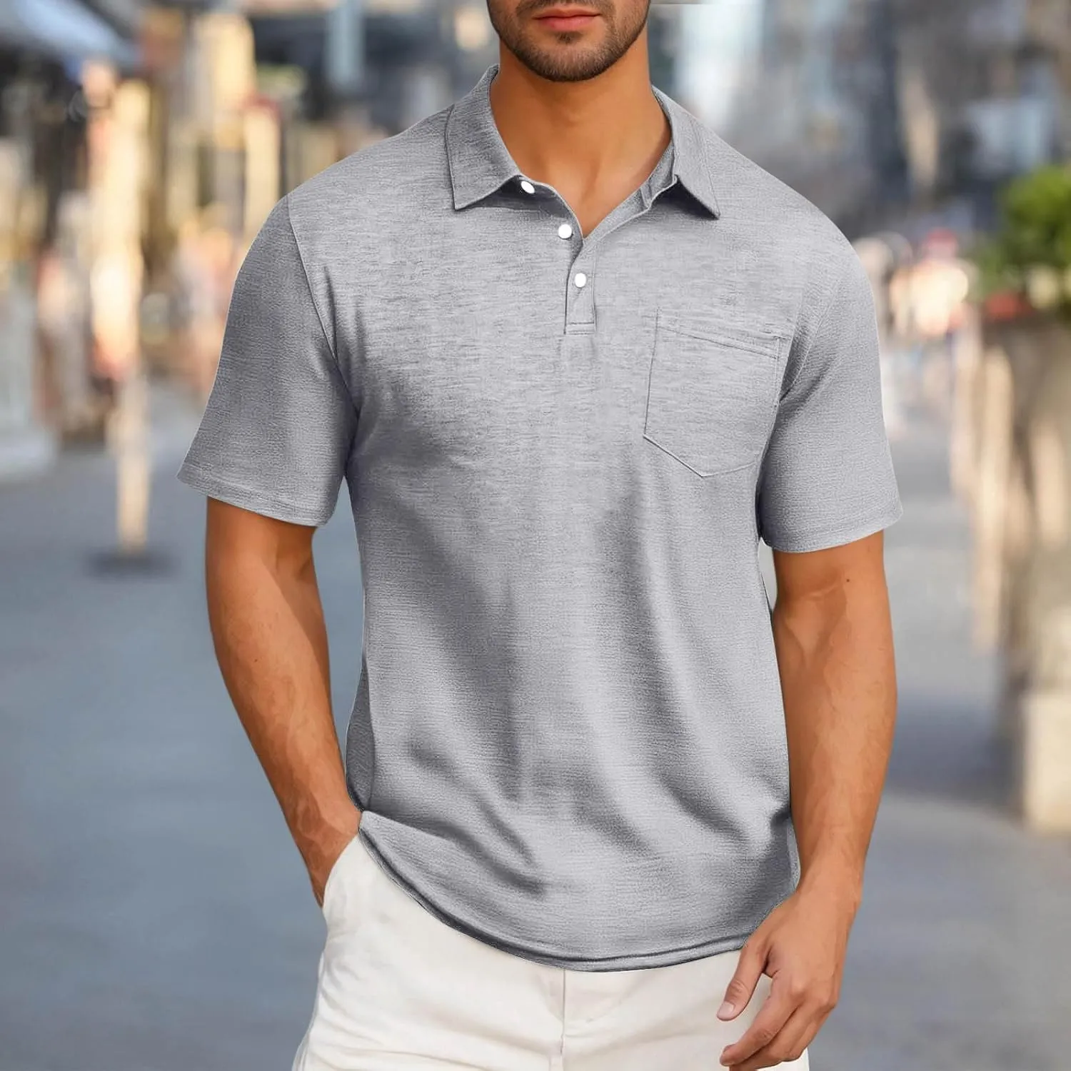 Mens Pique Polo Shirts Quick Dry Short Sleeve Golf T Shirt Summer Casual Thin Moisture Wicking Workout Athletic Tops