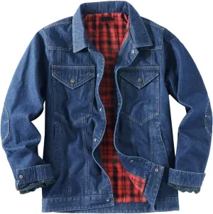 Mens Plaid Denim Jackets Button Down Jean Coat Casual Long Sleeve Vintage Trucker Jackets Outwear