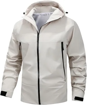 Mens Rain Jackets Waterproof with Hood Outdoor Hiking Raincoats Lightweight Slim Fit Softshell Windbreakers Jackets